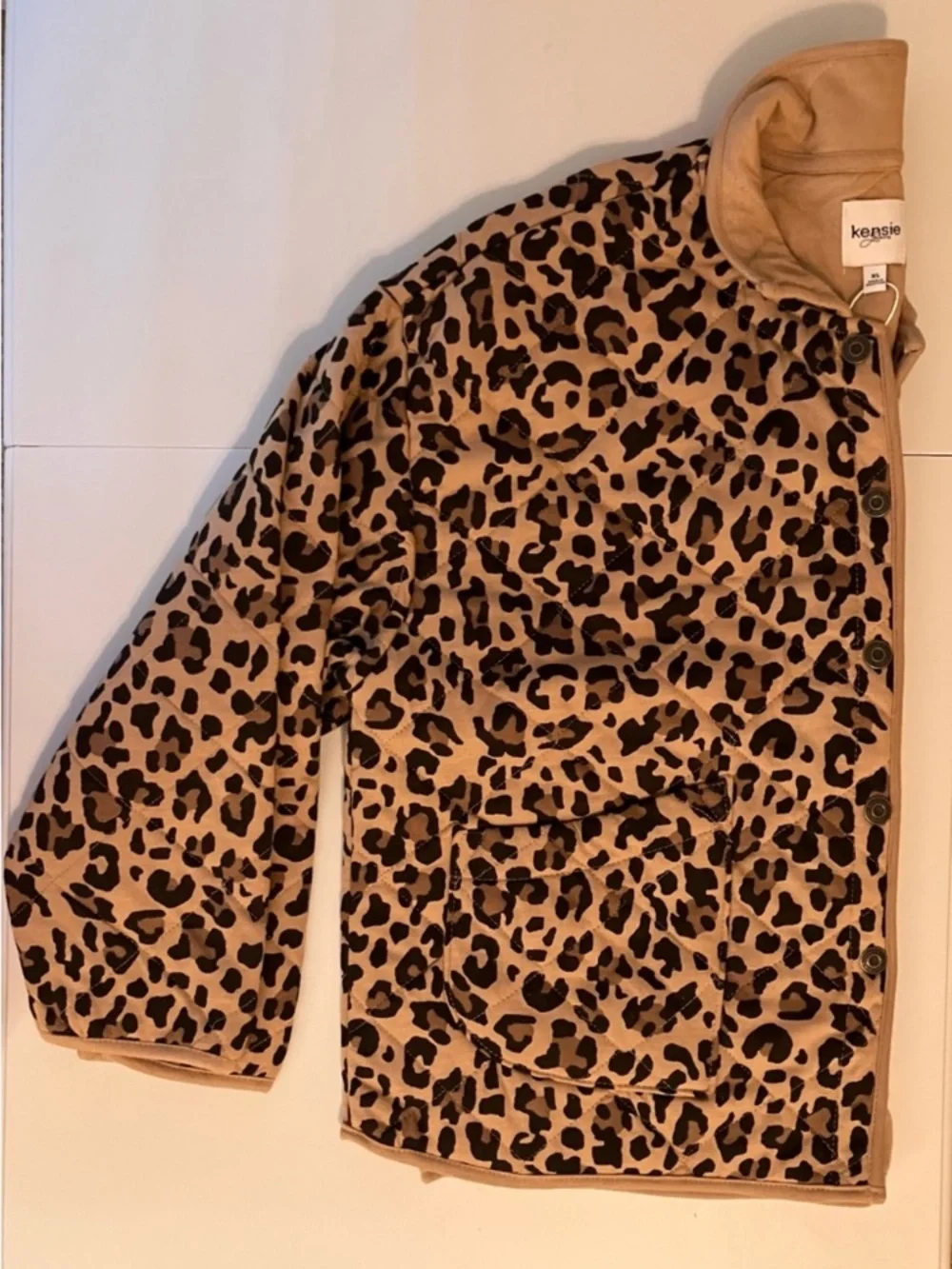 Kensie Quilted Spring Jacket Button-Up Leopard Cheetah Extra Large NWT oversized - Picture 14 of 14